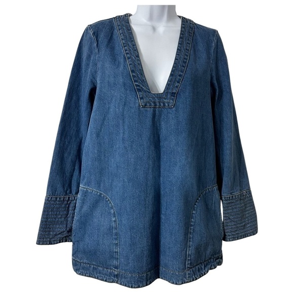 Free People Dreaming Of Denim Hendrix Tunic Oversized xs - Picture 2 of 10